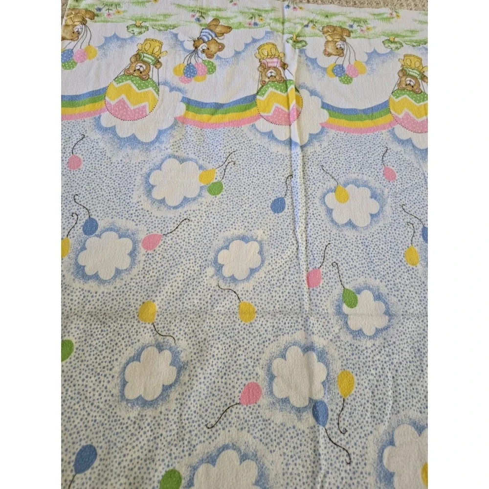 Vintage‎ Toddletime Baby Flannel Blanket Bears Balloons Rainbows 25 x 39